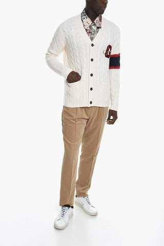 Cardigan in Lana con Patch in Spugna e Tasche