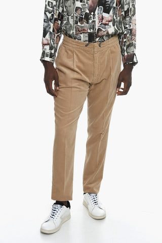 Corduroy Drawstringed Trousers with Front Pleat