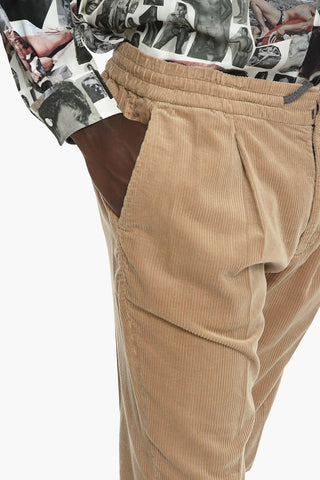 Corduroy Drawstringed Trousers with Front Pleat