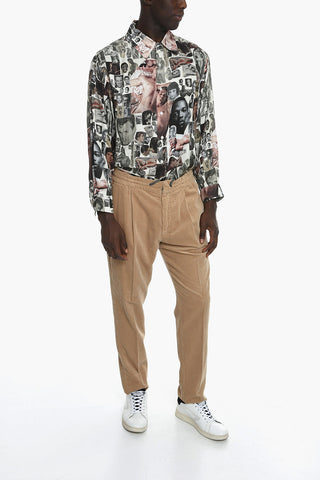 Corduroy Drawstringed Trousers with Front Pleat