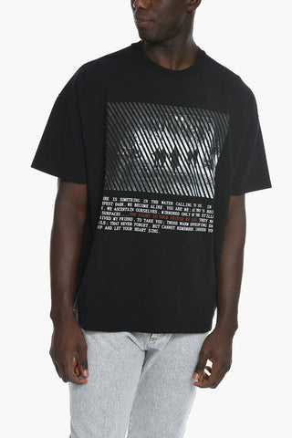 Crew Neck Stretch Cotton T-Shirt with Front Printed