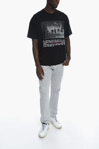 Crew Neck Stretch Cotton T-Shirt with Front Printed