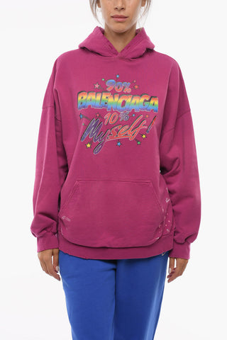 Felpa Hoodie Effetto Vissuto con Stampa