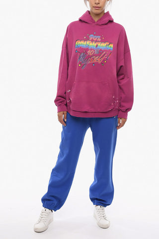 Felpa Hoodie Effetto Vissuto con Stampa