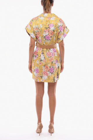 Short Sleeve Floral Patterned Linen PATTIE Shirtdress with Belt