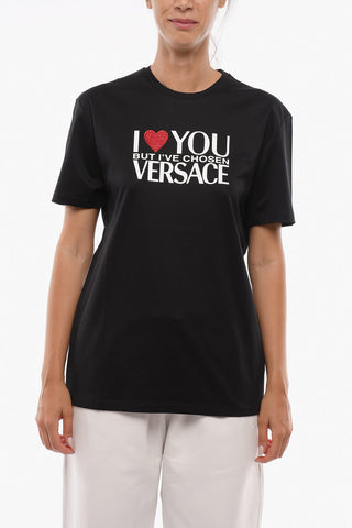 Oversize Crew Neck T-Shirt with Rhinestone Heart