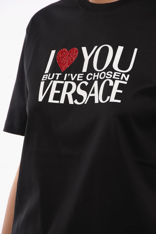 Oversize Crew Neck T-Shirt with Rhinestone Heart