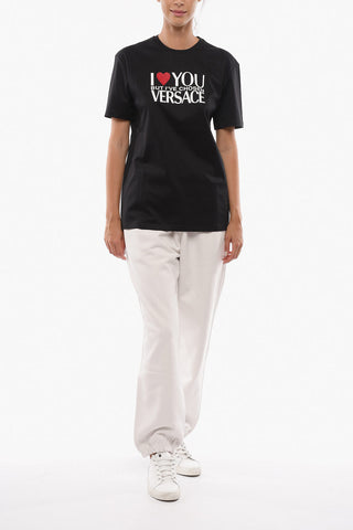 Oversize Crew Neck T-Shirt with Rhinestone Heart