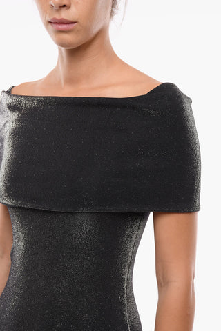Off-Shoulder Lurex Fitted Dress with Back Slit