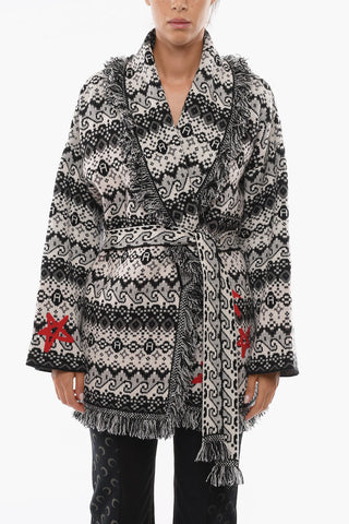 Cardigan FOLLOW YOUR STARS in Jacquard di Cashmere con Cintura