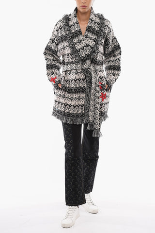 Cardigan FOLLOW YOUR STARS in Jacquard di Cashmere con Cintura