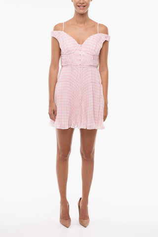 Minidress Svasato in Chiffon con Motivo Gingham
