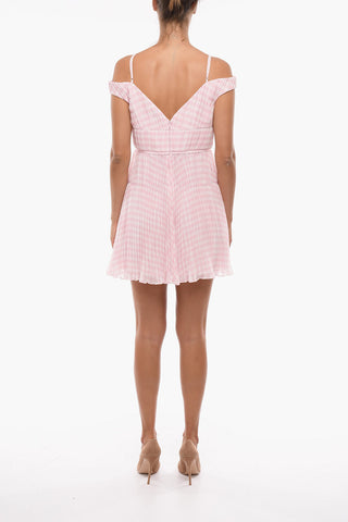 Minidress Svasato in Chiffon con Motivo Gingham
