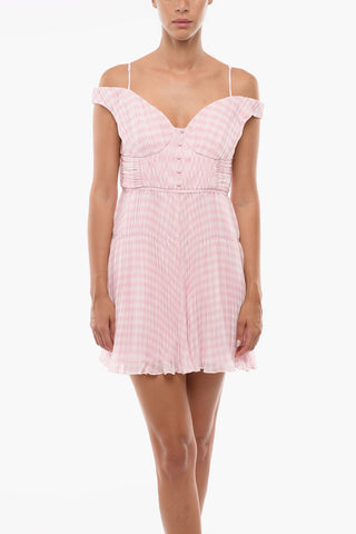 Minidress Svasato in Chiffon con Motivo Gingham