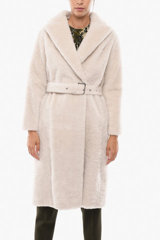 Double-breasted Fur Coat with Belt and Hidden Buttons