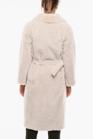 Double-breasted Fur Coat with Belt and Hidden Buttons