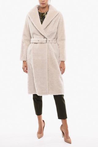 Double-breasted Fur Coat with Belt and Hidden Buttons