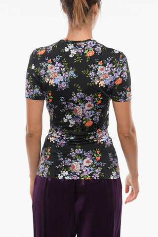 Crew Neck Viscose Top with Floral Pattern