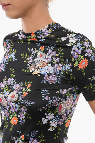 Crew Neck Viscose Top with Floral Pattern