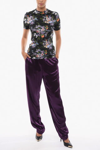 Crew Neck Viscose Top with Floral Pattern