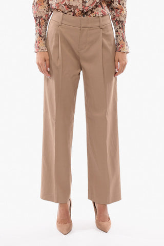 Linen-blend High-waisted Pants with Double Pleat