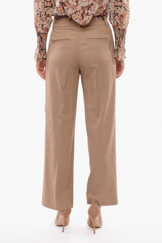 Linen-blend High-waisted Pants with Double Pleat