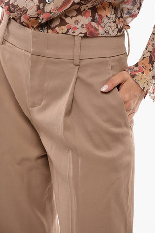 Linen-blend High-waisted Pants with Double Pleat