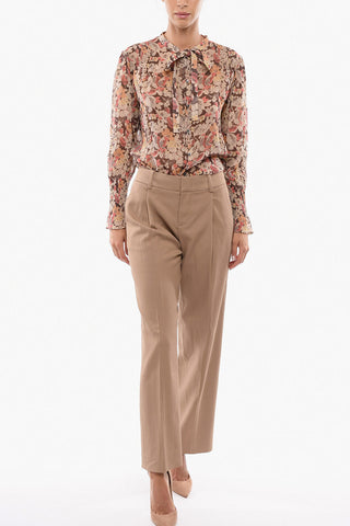 Linen-blend High-waisted Pants with Double Pleat