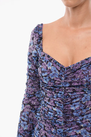 Draped Off-shoulder Mini Dress in Floral Print