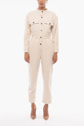 Denim Utility Jumpsuit with Long Sleeves