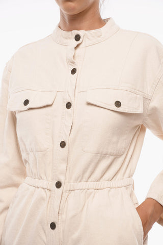 Denim Utility Jumpsuit with Long Sleeves