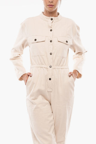 Denim Utility Jumpsuit with Long Sleeves