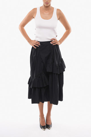 Cotton-poplin DAMARA Asymmetric Maxi Skirt with Ruffle Details