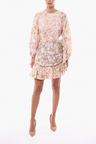 Vestito LYRE WRAP BILLOW in Lino a Fantasia Floreale con Orlo a Balze