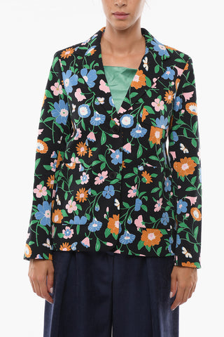 Floral-Patterned Center Vent Notch Lapel 2-Button Blazer