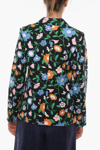 Floral-Patterned Center Vent Notch Lapel 2-Button Blazer