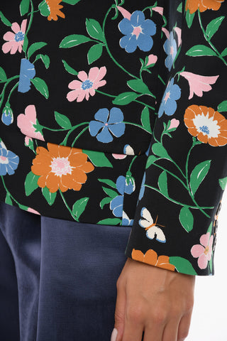 Floral-Patterned Center Vent Notch Lapel 2-Button Blazer