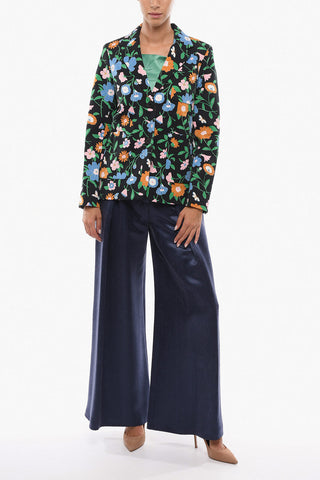 Floral-Patterned Center Vent Notch Lapel 2-Button Blazer