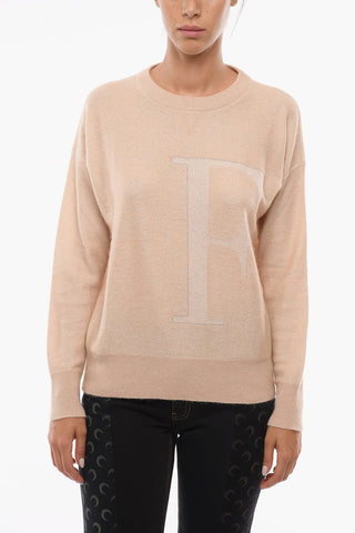 Maglia girocollo in Misto Lana con Logo in Jacquard