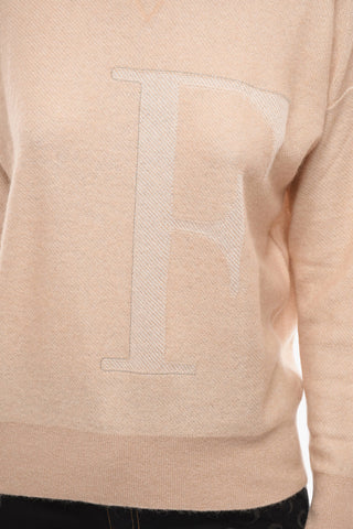 Maglia girocollo in Misto Lana con Logo in Jacquard