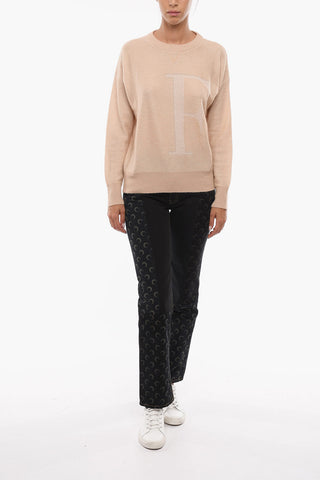 Maglia girocollo in Misto Lana con Logo in Jacquard
