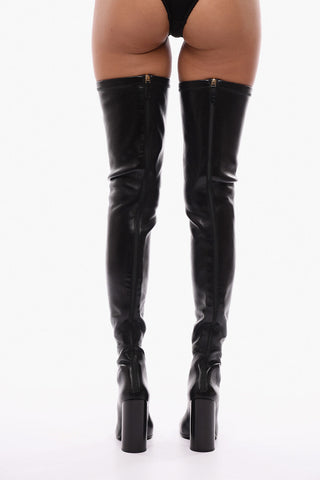 Over the Knee Leather Boots with Chalk Heel 12cm