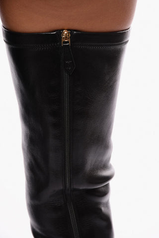 Over the Knee Leather Boots with Chalk Heel 12cm