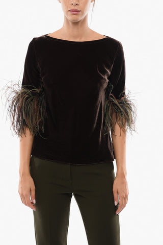 Velour Top with Removable Ostrich Feathers Detail
