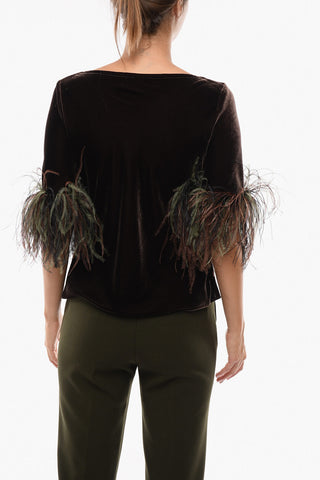 Velour Top with Removable Ostrich Feathers Detail