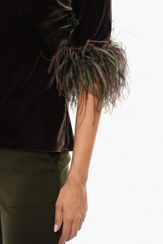 Velour Top with Removable Ostrich Feathers Detail