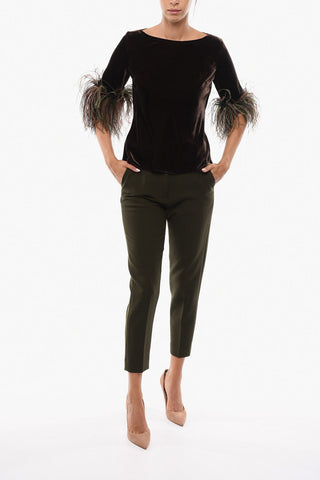 Velour Top with Removable Ostrich Feathers Detail