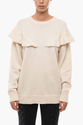 Cashmere Crew-neck Sweater with Ruffle Detail