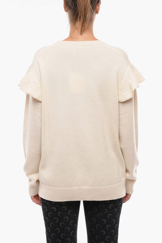 Cashmere Crew-neck Sweater with Ruffle Detail