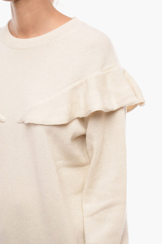 Cashmere Crew-neck Sweater with Ruffle Detail
